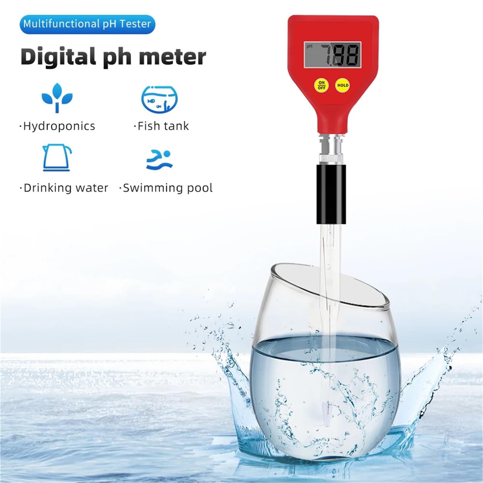 Misuratore di PH, Tester della qualità Acqua, elettrodo di Vetro affilato, Strumento di misurazione del PH for Acquario, Cibo, Formaggio, Latte, Terreno