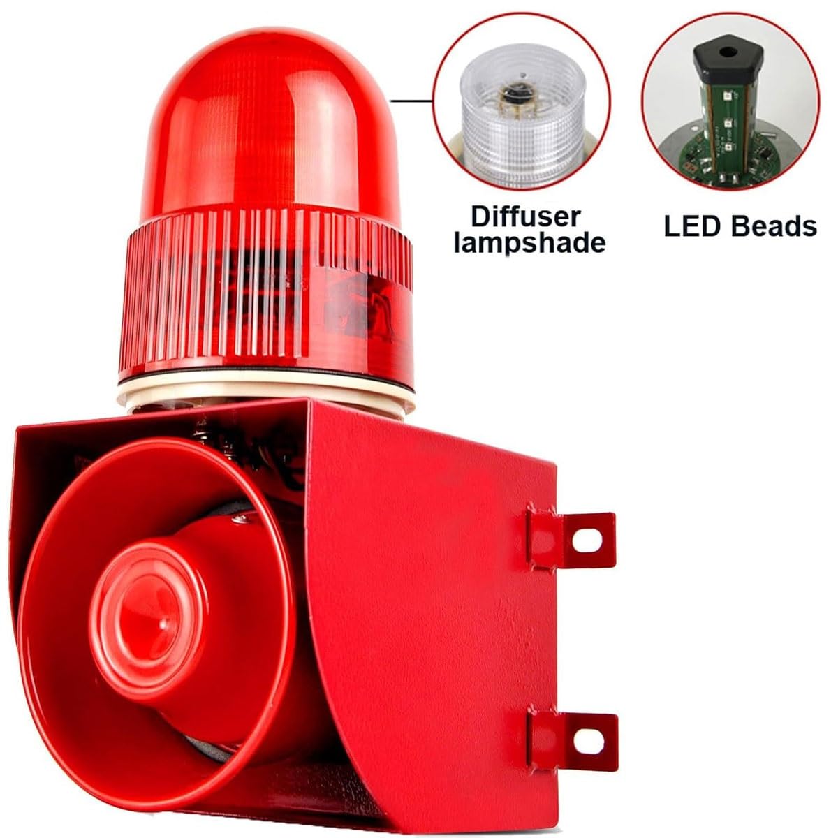 Przemysłowa syrena alarmowa ze skrzynką kontrolną przycisków, głośny klakson 25W 120dB, awaryjne światło ostrzegawcze IP65 ze stroboskopem LED, regulowana głośność dla bezpieczeństwa na zewnątrz (E)