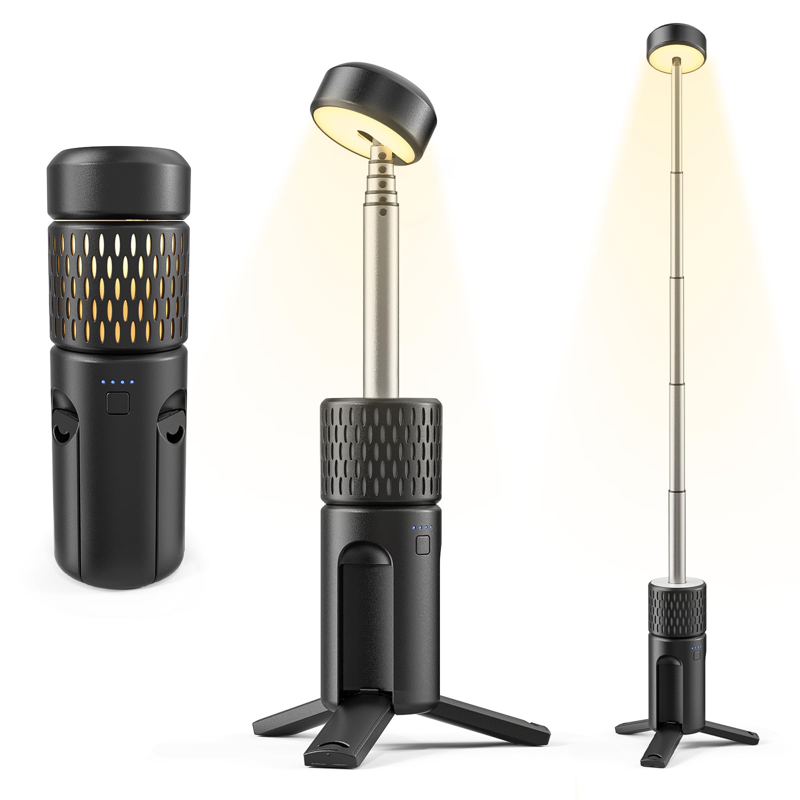 Lampes de camping télescopiques rechargeables 5400 mAh, étanches IP54 | lampe de tente de camping portable à LED, lampe de travail 600 lumens, 3 000/7 000 K, intensité réglable