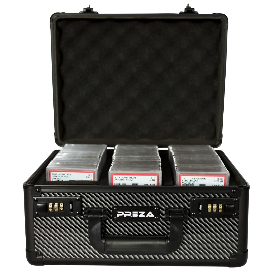 PREZA Graded Card Storage Box - Premium Trading Card Case for Graded Sports Cards - Carbon Fiber Slab Case (Large)