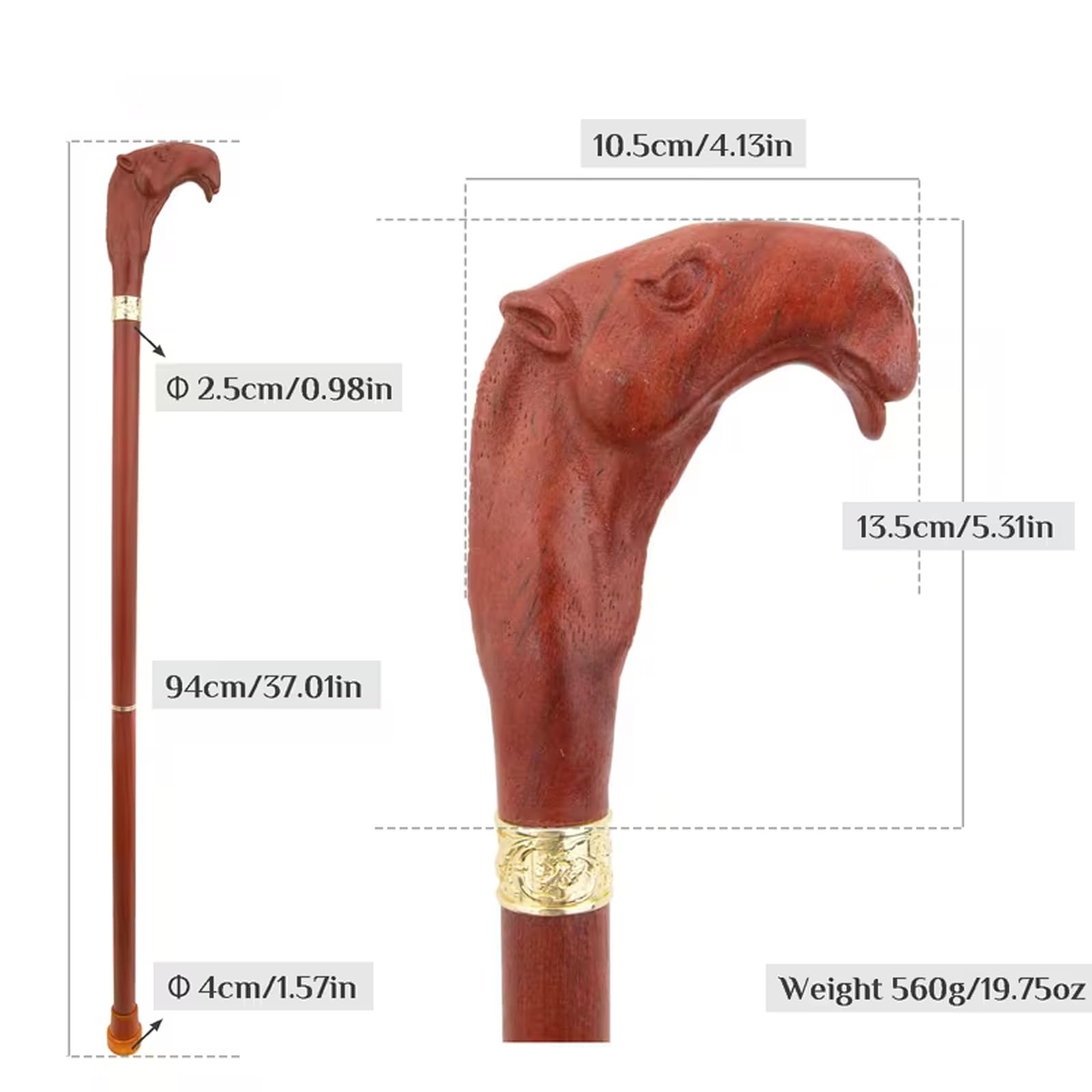 Bastones de Madera con Forma de Camello, con Mango ergonómico y Punta de Goma Antideslizante. Bastón Decorativo de Lujo para Cosplay, 94 cm.