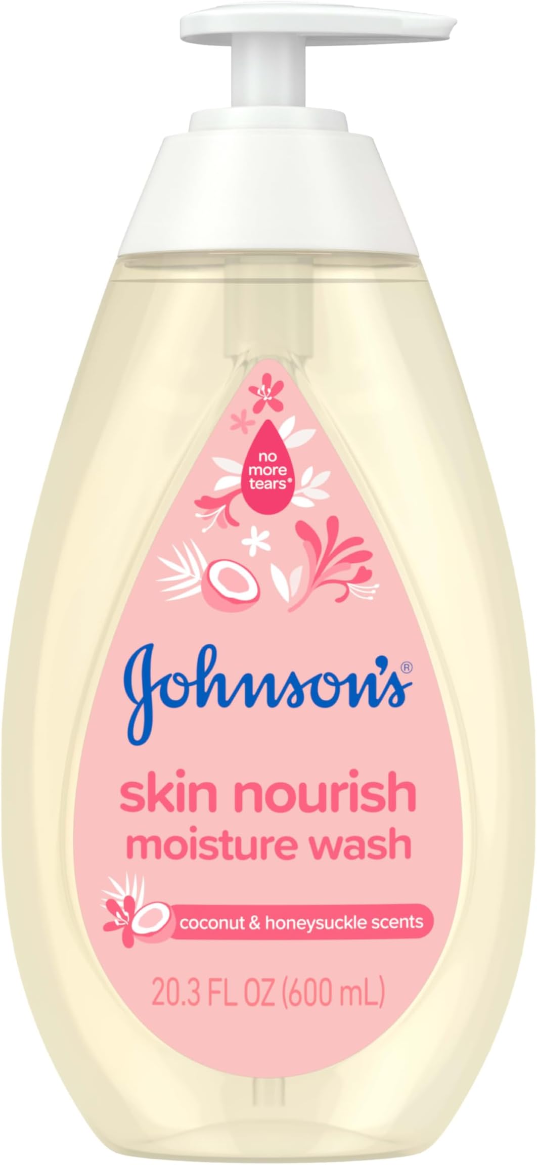 Johnson's Baby Skin Nourish Baby Moisture Wash + Coconut & Honeysuckle Scents Cleanses & Leaves Skin Moisturized, Hypoallergenic Body Wash, Baby Bath Essential, Sulfate-Free, 20.3 fl. oz
