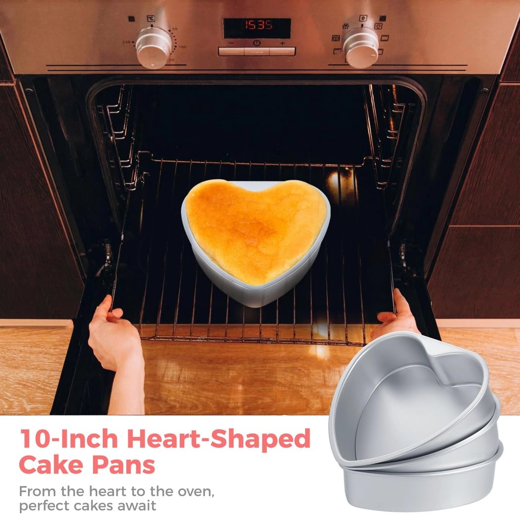 Paquete de 3 moldes para tartas en forma de corazón, moldes para hornear de 10 pulgadas con parte inferior extraíble, aleación de aluminio antiadherente, perfectos para bodas, cumpleaños y día de San