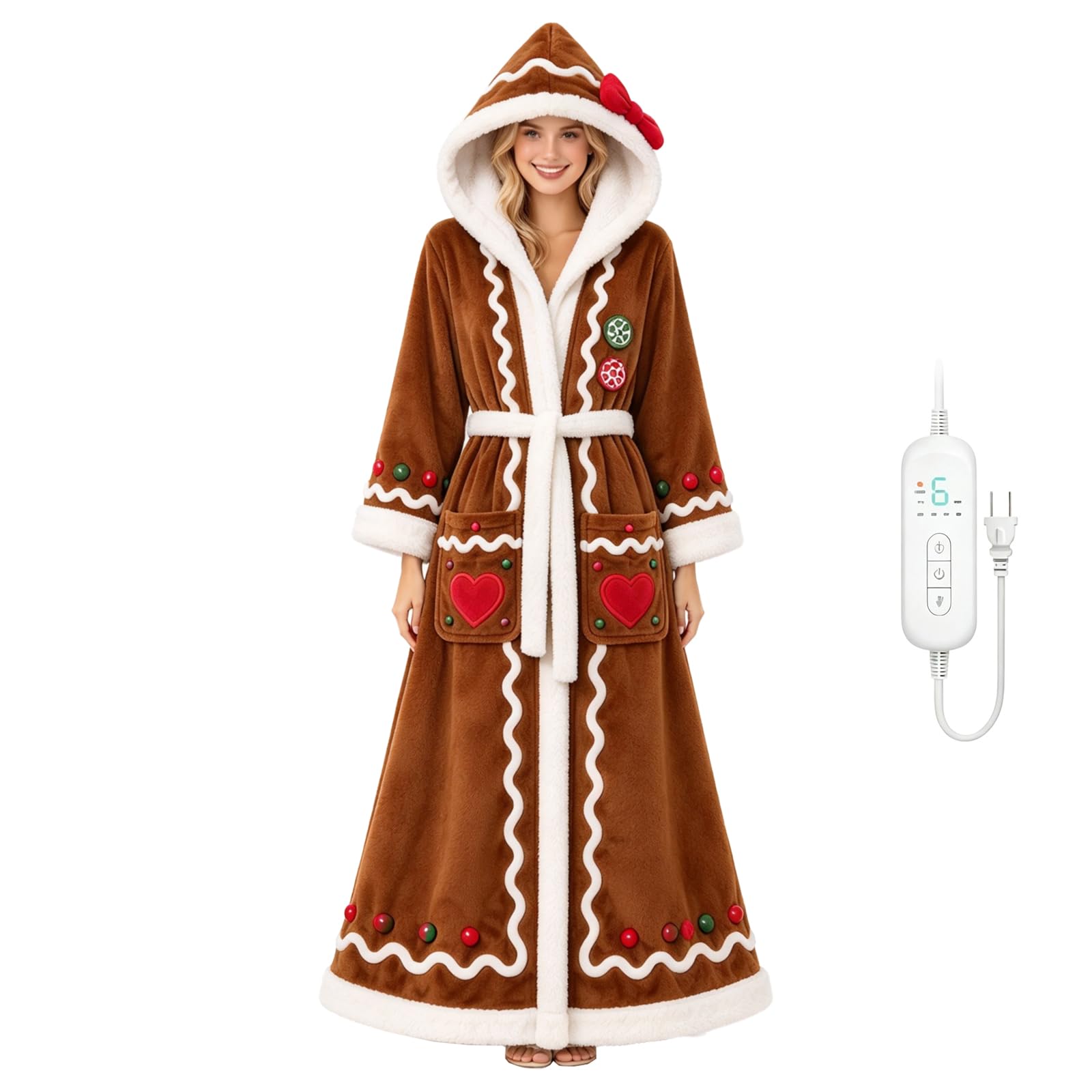 Women’S Christmas Heated Robe,Long Flannel Wearable Heated Blanket