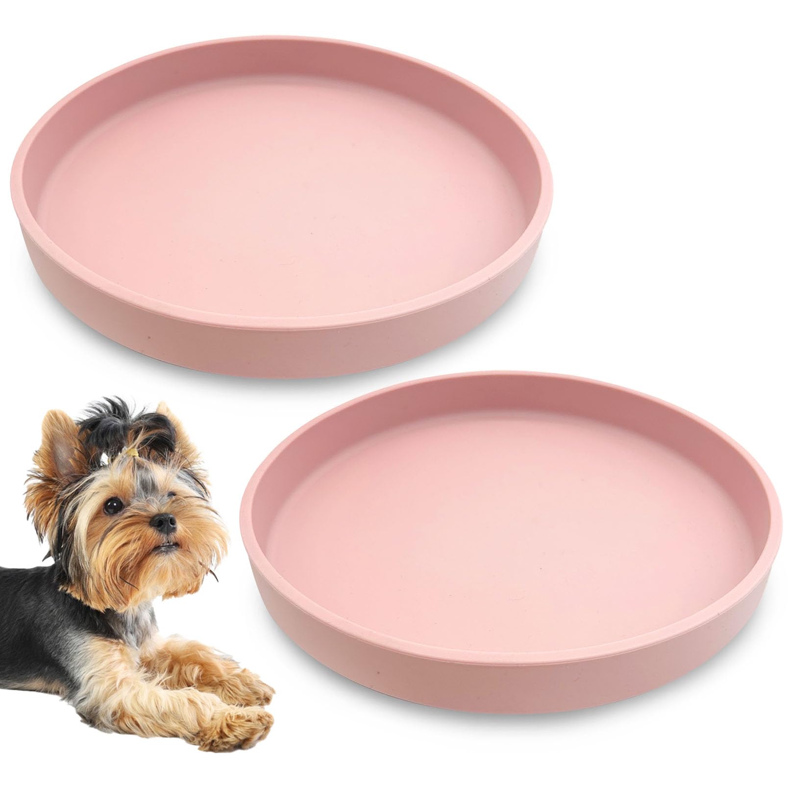 Apatal Silicone Dog Bowl Shallow Cat Food Bowls 7" Wide Puppy Plates Whisker Fatigue Pet Feeding Dishes Set of 2 for Dry Food and Wet Food Indoor (