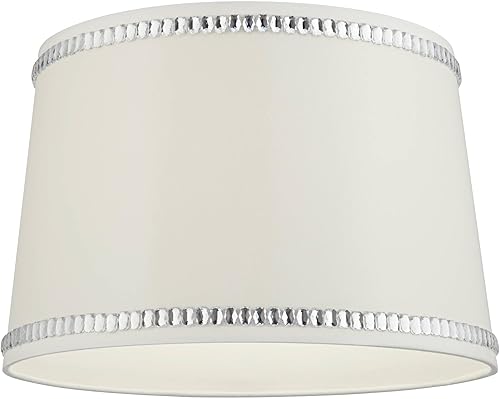 Miniatura 8 de Juego de 2 pantallas cónicas de lámpara de tambor con cuentas de cristales blancos medianos de 13 pulgadas superior x 15 pulgadas inferior x 10