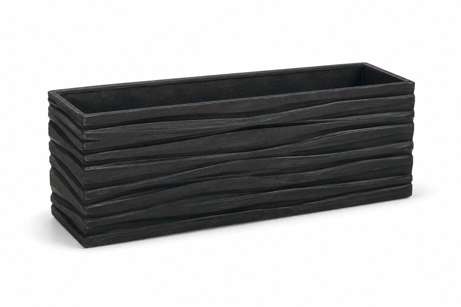 NAEM Tabletop Planter 4-Pack, Black Rectangular Decorative Plant Pots, Indoor & Outdoor Planters, 12 x 4 Inch Modern Wavy Design