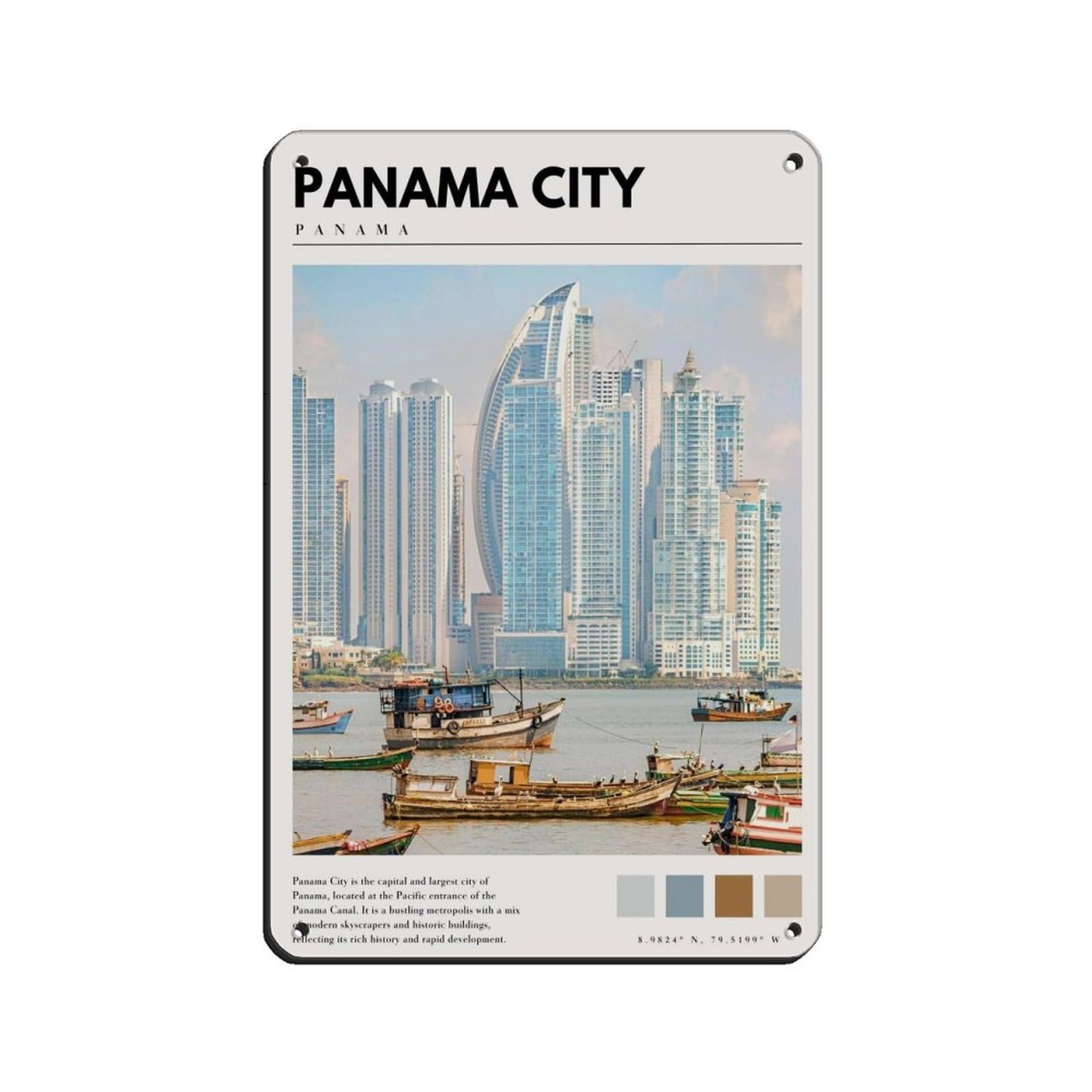 Panama Art Panama Photography Poster Retro Poster Metal Tin Sign Chic Art Retro Iron Painting Bar People Cave Cafe Family Garage Poster Wall Decoration 8x12inch(20x30cm)