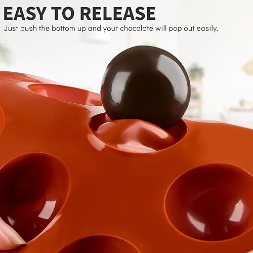 Miniatura 4 de Paquete de 2 moldes de silicona semiesfera, moldes de bomba de chocolate caliente de 1.5 pulgadas, 15 cavidades de media esfera de silicona para