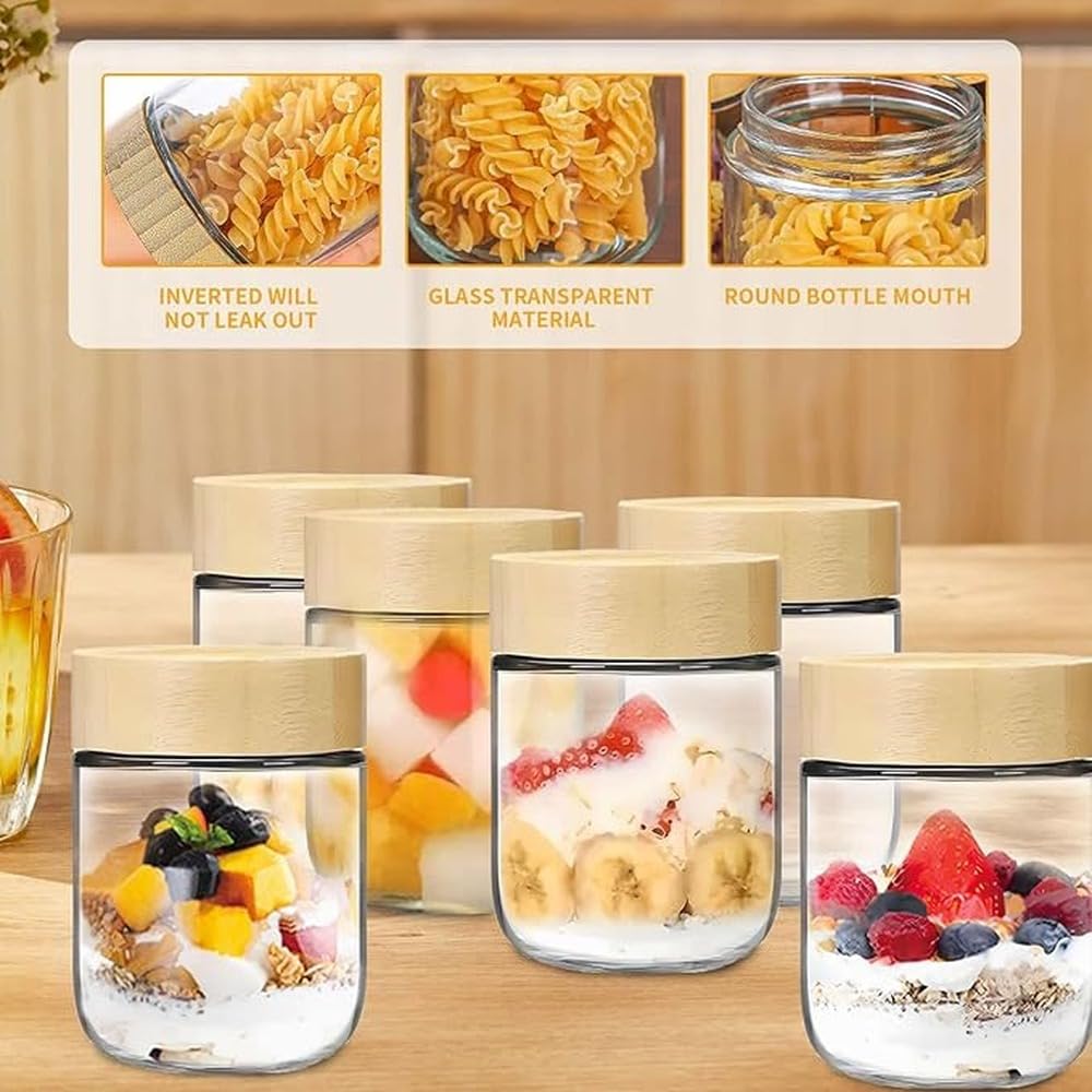 Barattoli di budino di Chia con coperchio Eleganti contenitori per la conservazione Barattoli di vetro per la preparazione dei pasti Conservare, 750 ml 6 pezzi