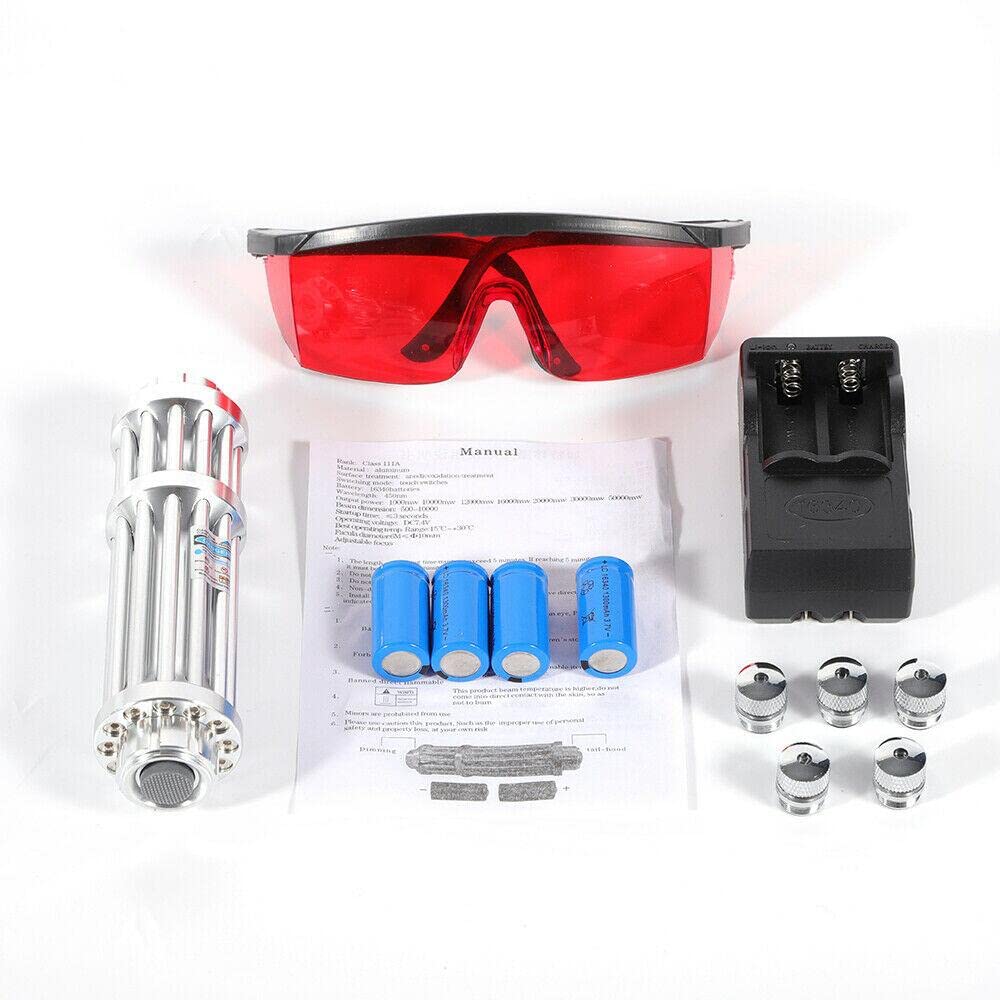 SHIOUCY Daylight 30-100M Blue Visible Light Pointer Pen Beam Laser Lazer 450nm High Beam 4pcs Batter