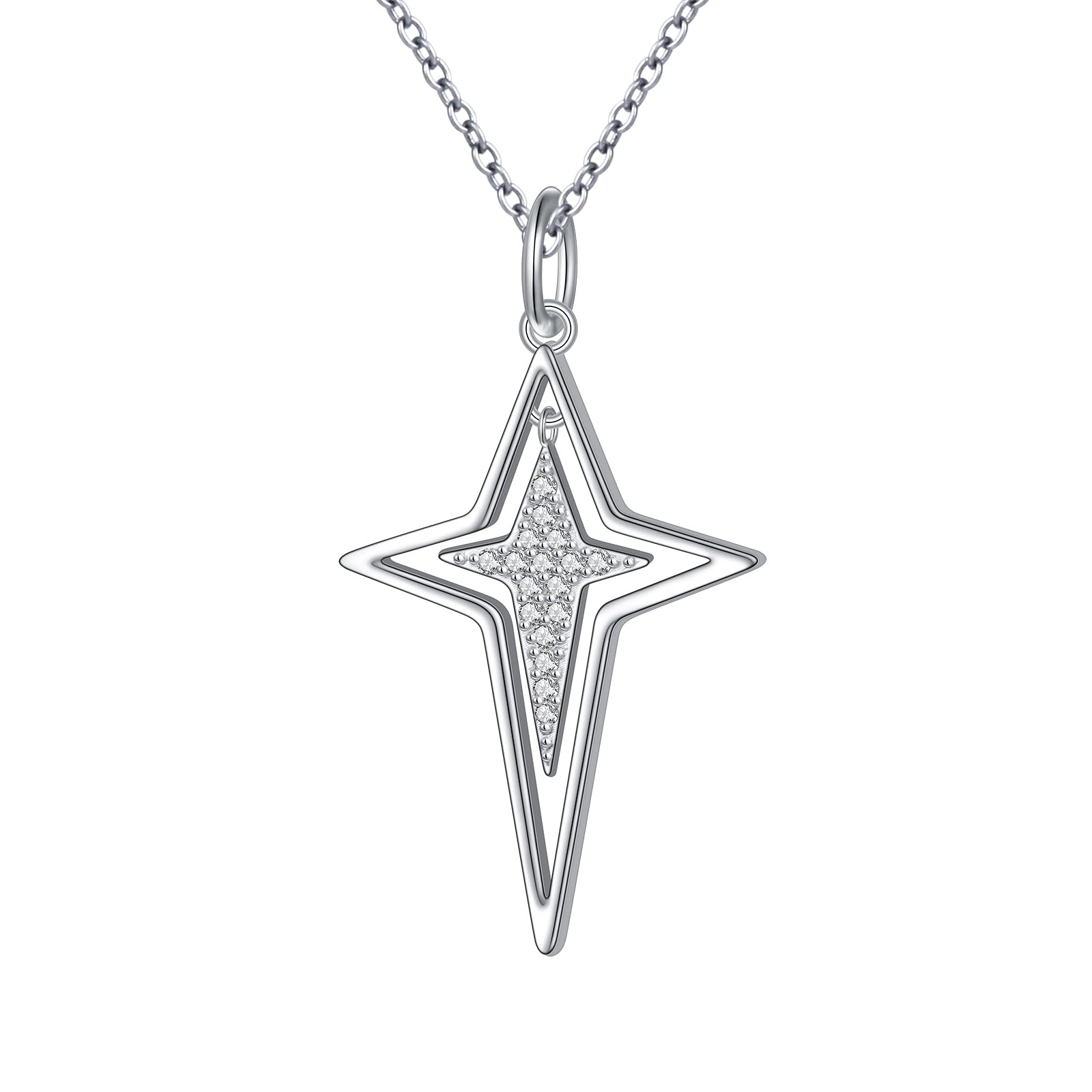 DAOSHANGDAOSHANG Sterling Silver Necklace for Women Double Cross/Star Pendant Necklace Y2K Faith Necklace Jewelry Gift