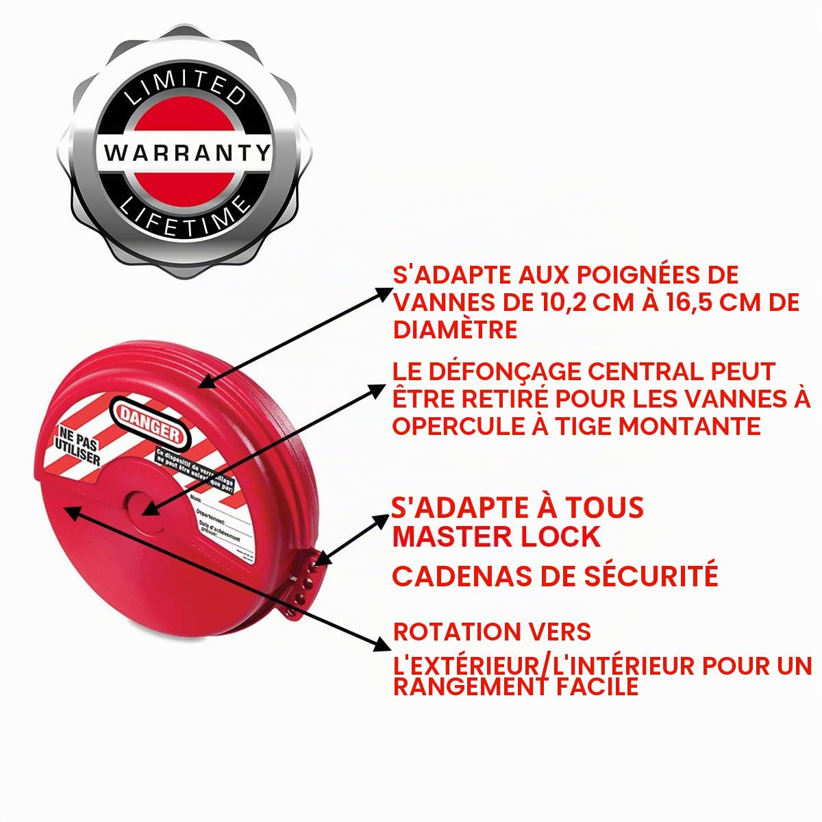 Master Lock 482 Dispositif de consignation de vannes à volant, de 10,2 à 16,5 cm