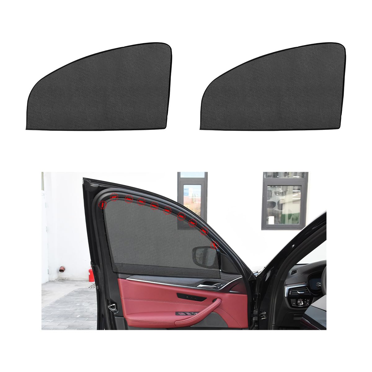 Yourkar 2PCS Car Window Sunshade, 19"×25" Thickened Mesh Front Side Sun Shade with Strong Magnet, Removable Auto Curtain for Babies Kids Protect from UV & Heat, Car Accessories (Front)