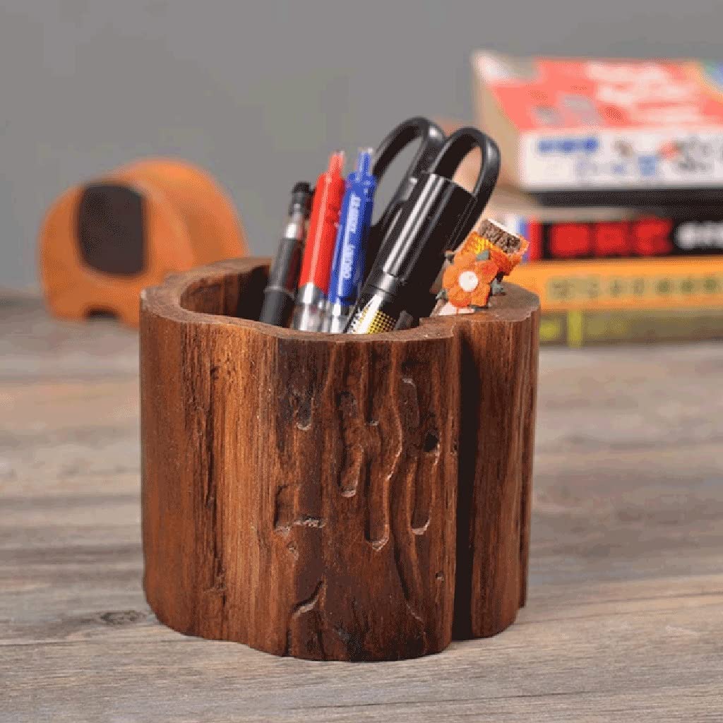 Stiftköcher Teak-Stifthalter for Schreibtisch, Stifthalter, Multifunktionaler Stifttopf, Make-up-Pinselhalter, Retro-Bleistiftbecher, Desktop-Dekoration Organizer