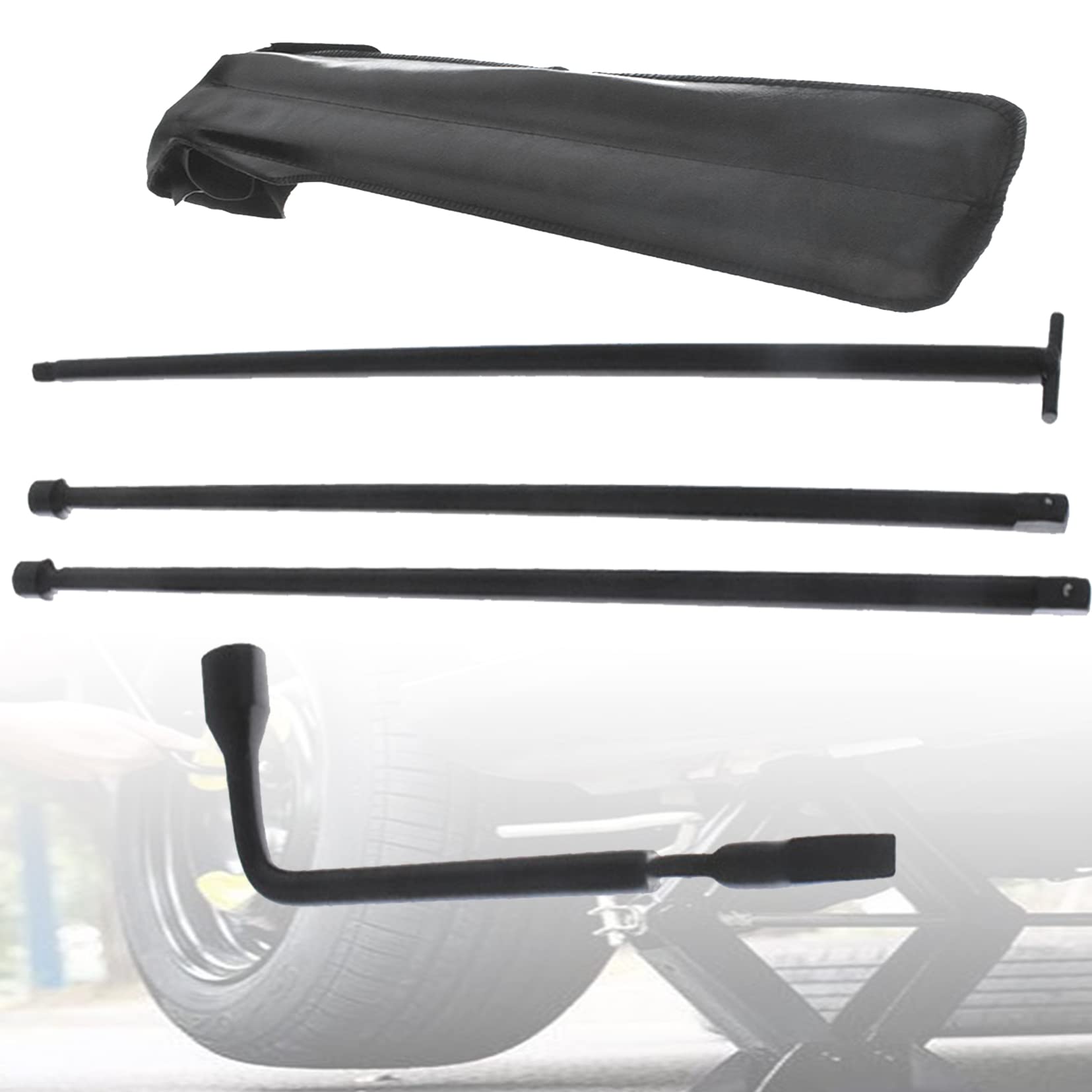 SEBLAFF Spare Tire Wrench Set Kit - Jack Tool, Lug Wrench, Extension - Replacement for 05-15 Frontier, 04-15 Titan - 99501EB00B, NSSTW00002 - RED769006, Black Steel