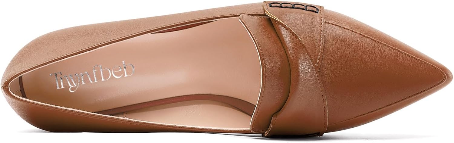 TNYNFBEB Womens Chunky Block Low Heel Pointed Toe Pumps Loafers Shoes Slip-on Prom Wedding Dress Basic Classic 2.0 Inches Heels