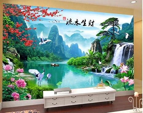 Amazon Djskhf 3d壁の壁紙リビングルームの寝室の壁のステッカー大きなテレビソファの背景ようこそ緩い水の風景風景サイズ変更写真 360x250cm 壁紙