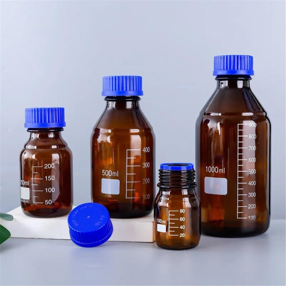Butelka z niebieskim korkiem, butelka gwintowana szyjka, laboratorium z brązowego szkła, 100/250/500/1000/2000 ml, 1 sztuka sprzęt laboratoryjny