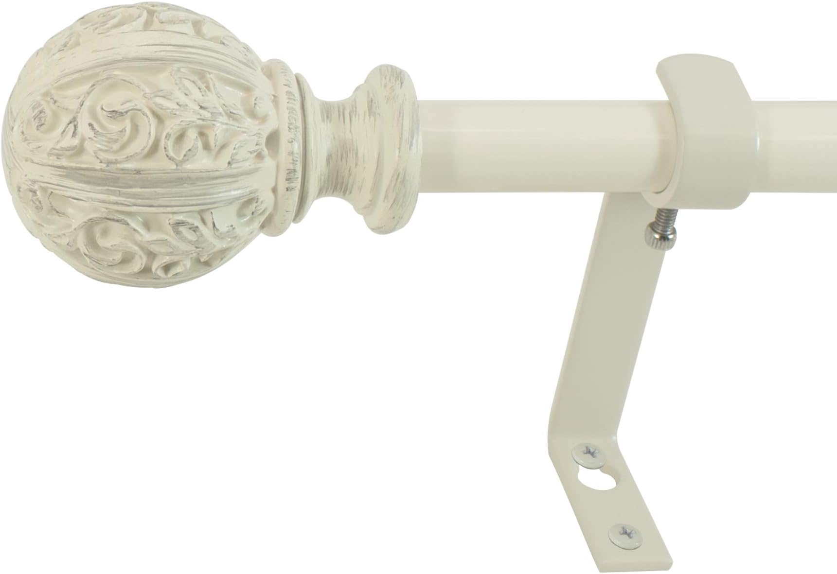 Decopolitan Montevilla Leaf Ball Curtain Rod, 48-86", Distressed Ivory