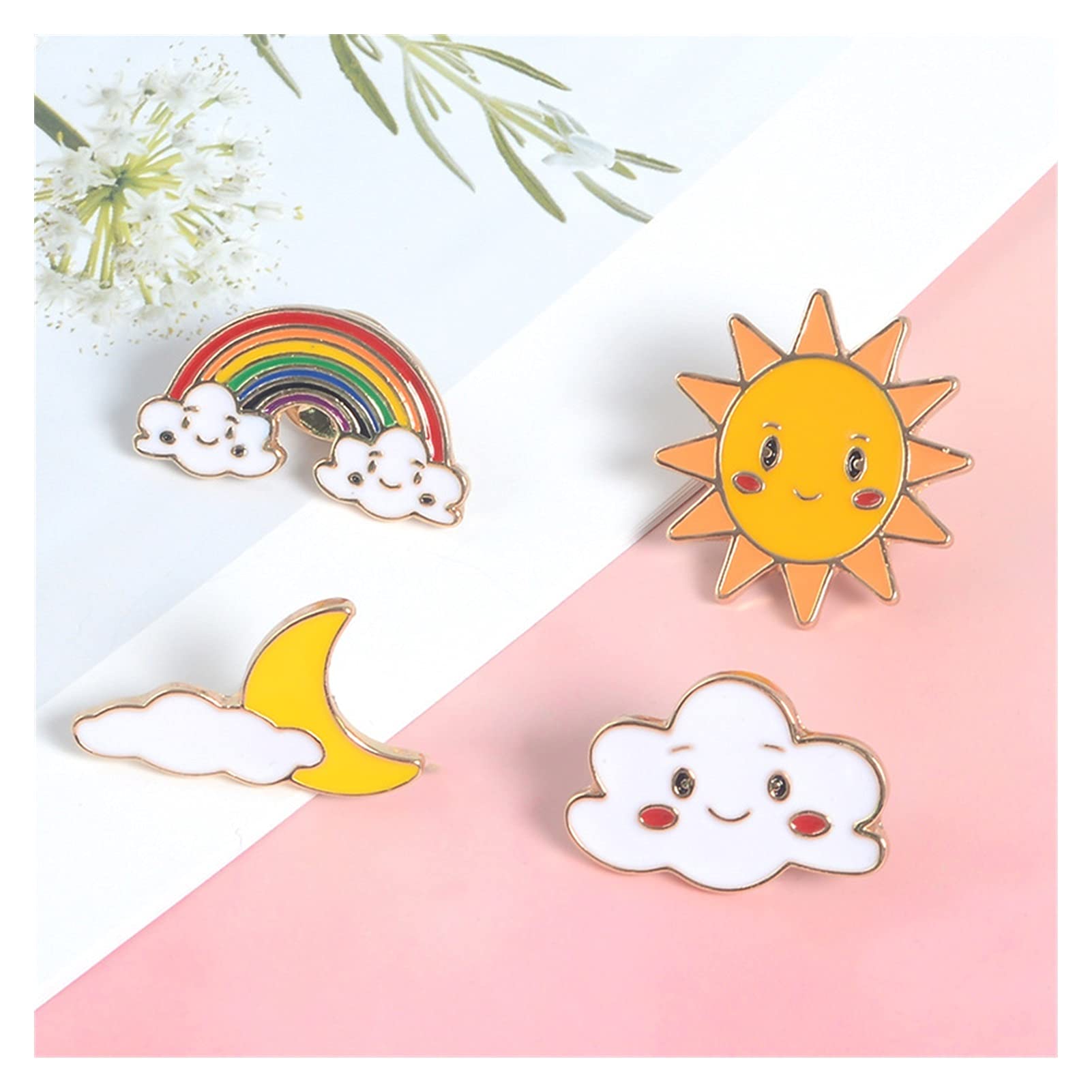WXKAGF Brosche Lächeln Sonne Mond Wolke Regenbogen Emaille Pins Cartoon Smiley Gesicht Wetter Broschen für Rucksack Denim Jacken Anstecknadel Abzeichen