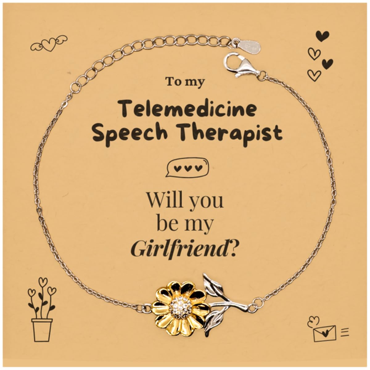 Telemedicine Speech Therapist Gift, Couple, Lover proposal card for her, I Love You for Valentine, Wedding, Marriage, Anniversaries, cute sunflower Bracelet | Be my Girlfriend