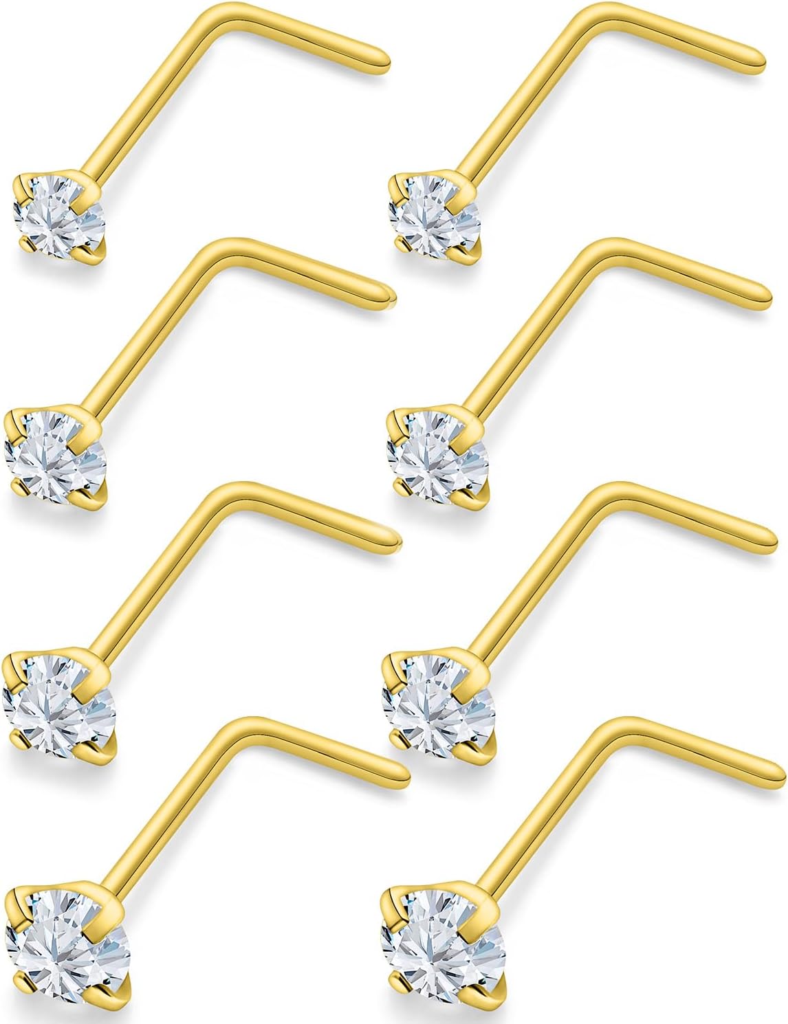 18G 20G 22G 24G Nose Rings Studs 316L Surgical Steel L Shaped Nose Nostril Studs Piercing Jewelry for Women Men Silver Gold Black CZ 1.5mm 2mm 2.5mm 3mm 3.5mm 4mm