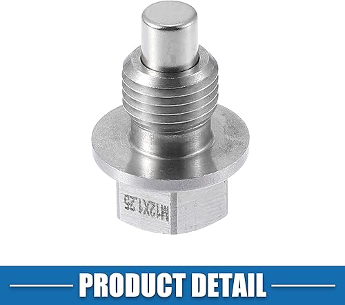 Miniatura 6 de Tapón magnético de drenaje de aceite para motor de vehículo M12x1.25 de acero inoxidable con lavadora de cobre (paquete de 2)