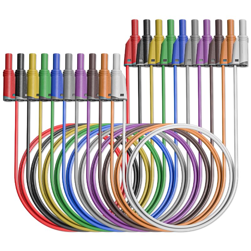 Image of Goupchn 10PCS Banana Plug Silicone Test Leads 4mm Fully Insulated Safety Shrouded Stackable Banana Plug Soft Wire Extension Cable for Multimeter