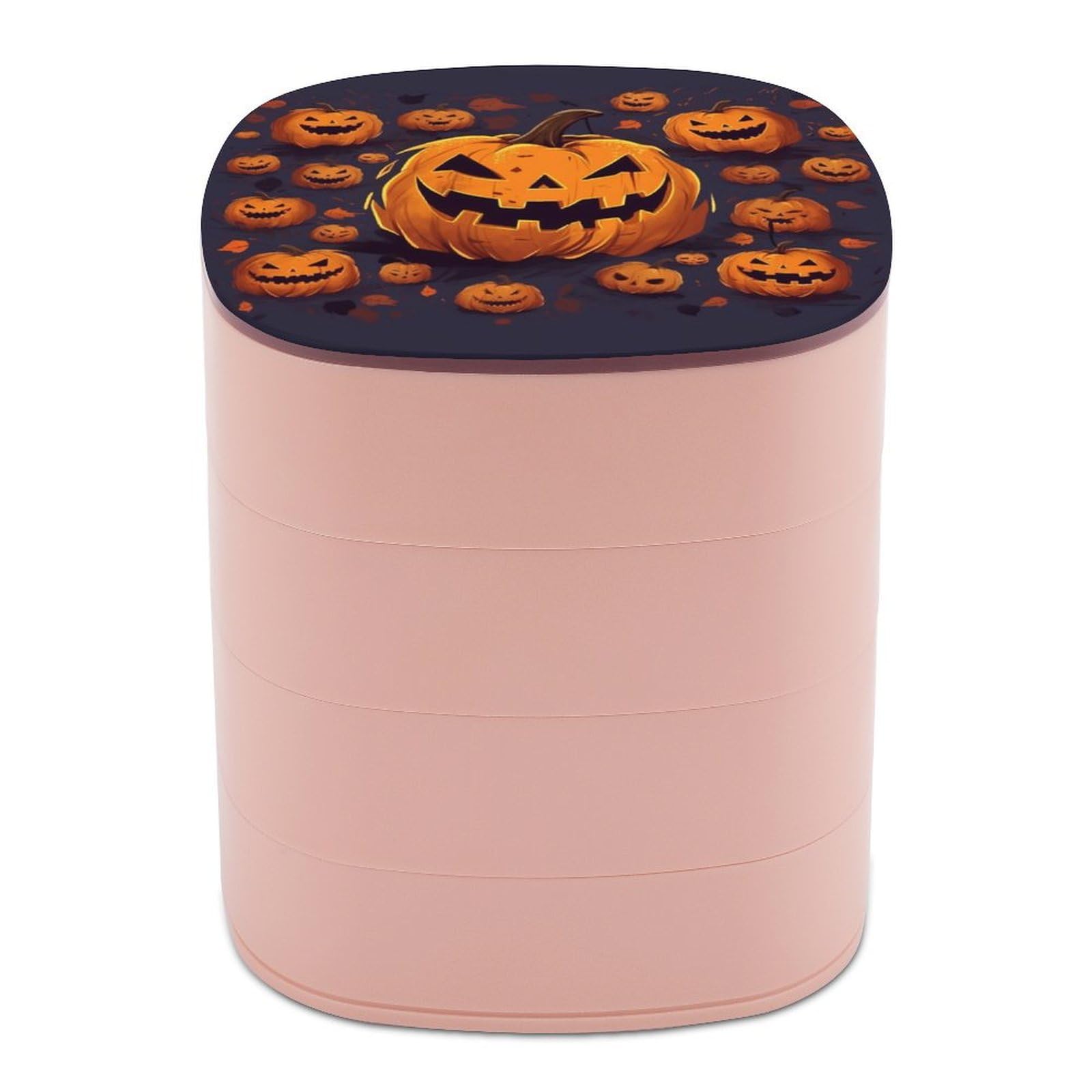 JTREHY 4-layer 360-degree Rotating Jewelry Storage Box,Halloween Pumpkin Printed Portable Travel Jewelry Storage Box Stackable Jewelry Trays for Earrings Necklaces Bracelets