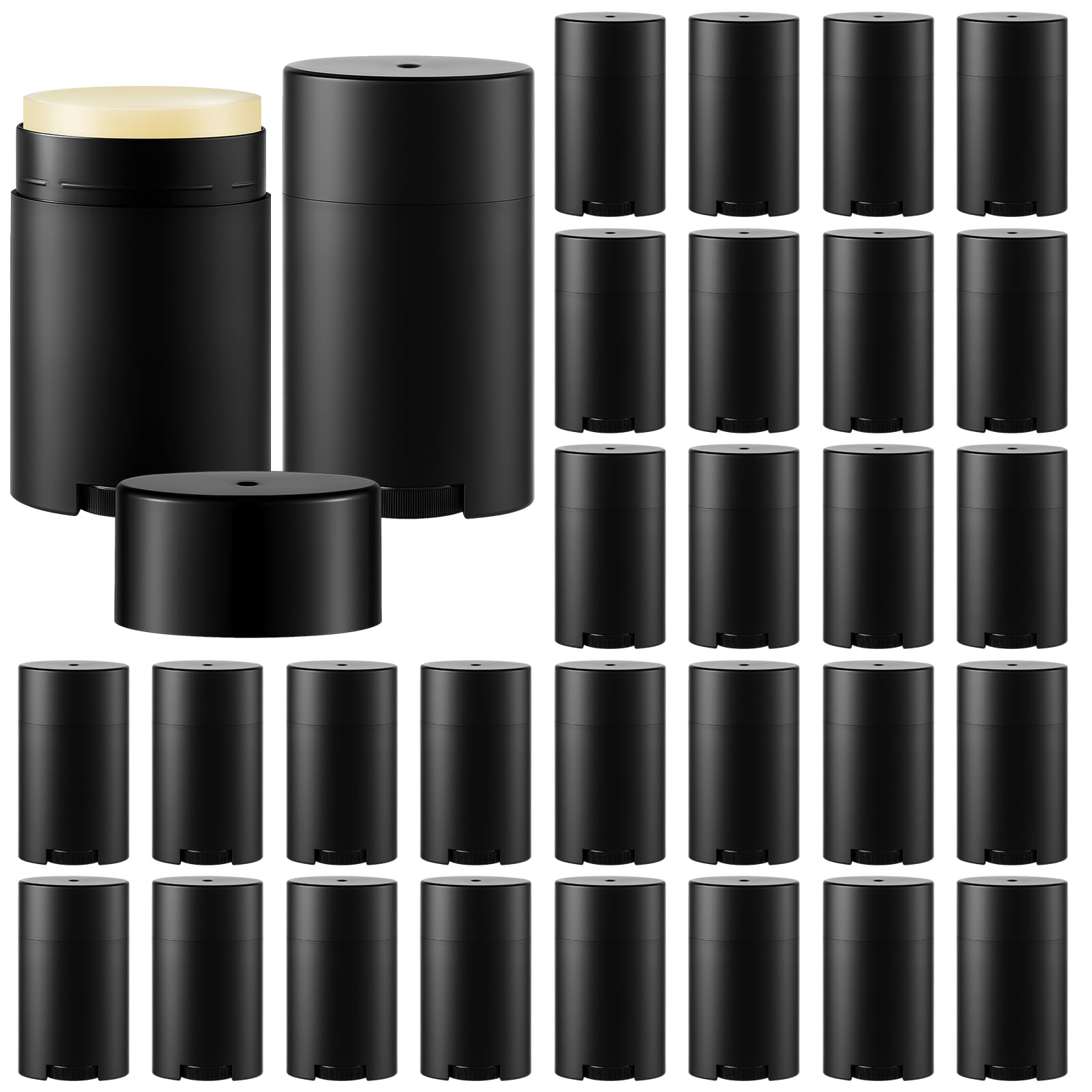 Teenyyou Leere Deo-Behälter, Bodenfüllung, oval, nachfüllbar, aus Kunststoff, oval, Lippenbalsam, Tube für selbstgemachte Deodorants, Lippenstift, Buntstift, Lotion, Schwarz, 30 Stück