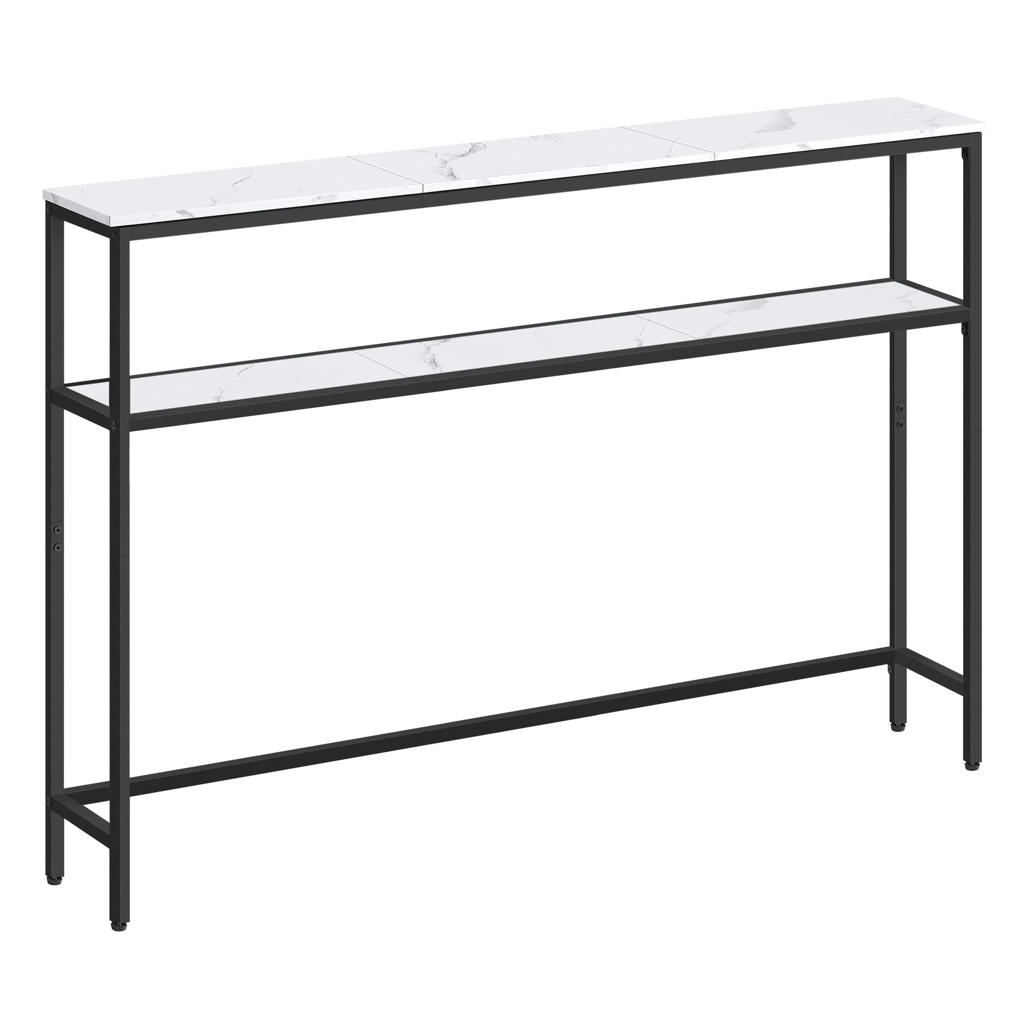 VASAGLE Stół konsolowy, wąski stolik rozkładany z 2 półkami, 20 x 120 x 80 cm, stół do przedpokoju, 2 poziomy, do przedpokoju, salonu, sypialni, marmur biały-tusz czarny LNT133W59