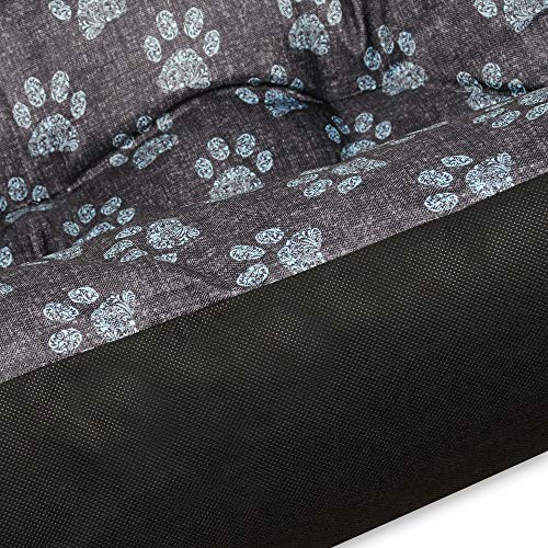SuperKissen24. Hundebett Hundekorb Hundesofa Tierbett für Kleine, Mittlere und Grosse Hunde - Waschbar - Größe L - Schwarz und Grau - Pfoten aus flachs
