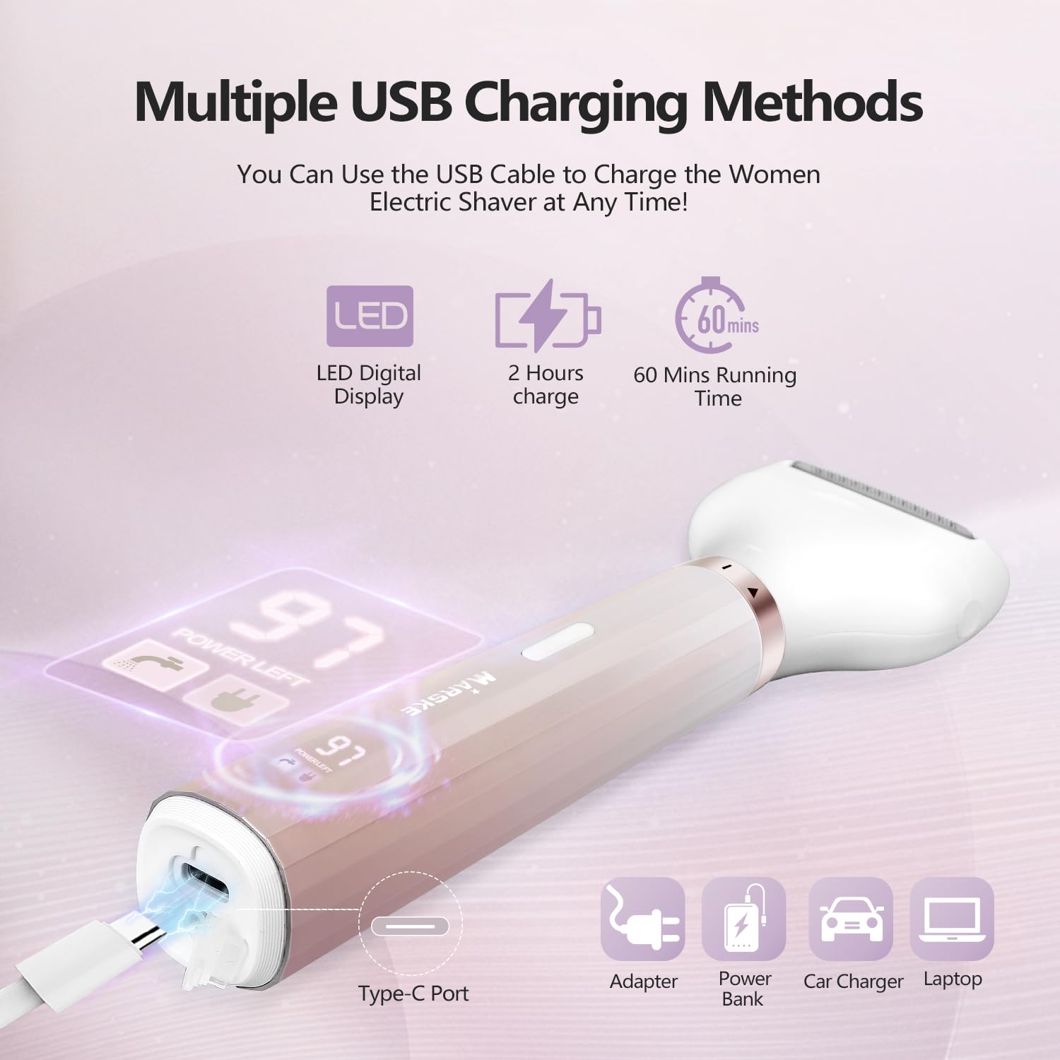 Maquinilla de afeitar eléctrica 5 en 1 para mujer, removedor de vello facial sin dolor, recortadora de bikini recargable para mujer, maquinilla de afeitar facial húmeda/seca para cara, nariz, cejas,
