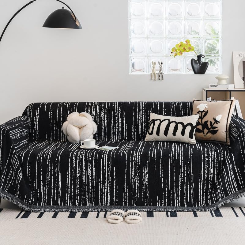 Dzianinowy koc narzuta na sofę z frędzlami, przytulny design w jednolitym kolorze, do wystroju domu, idealny na kanapę i fotel