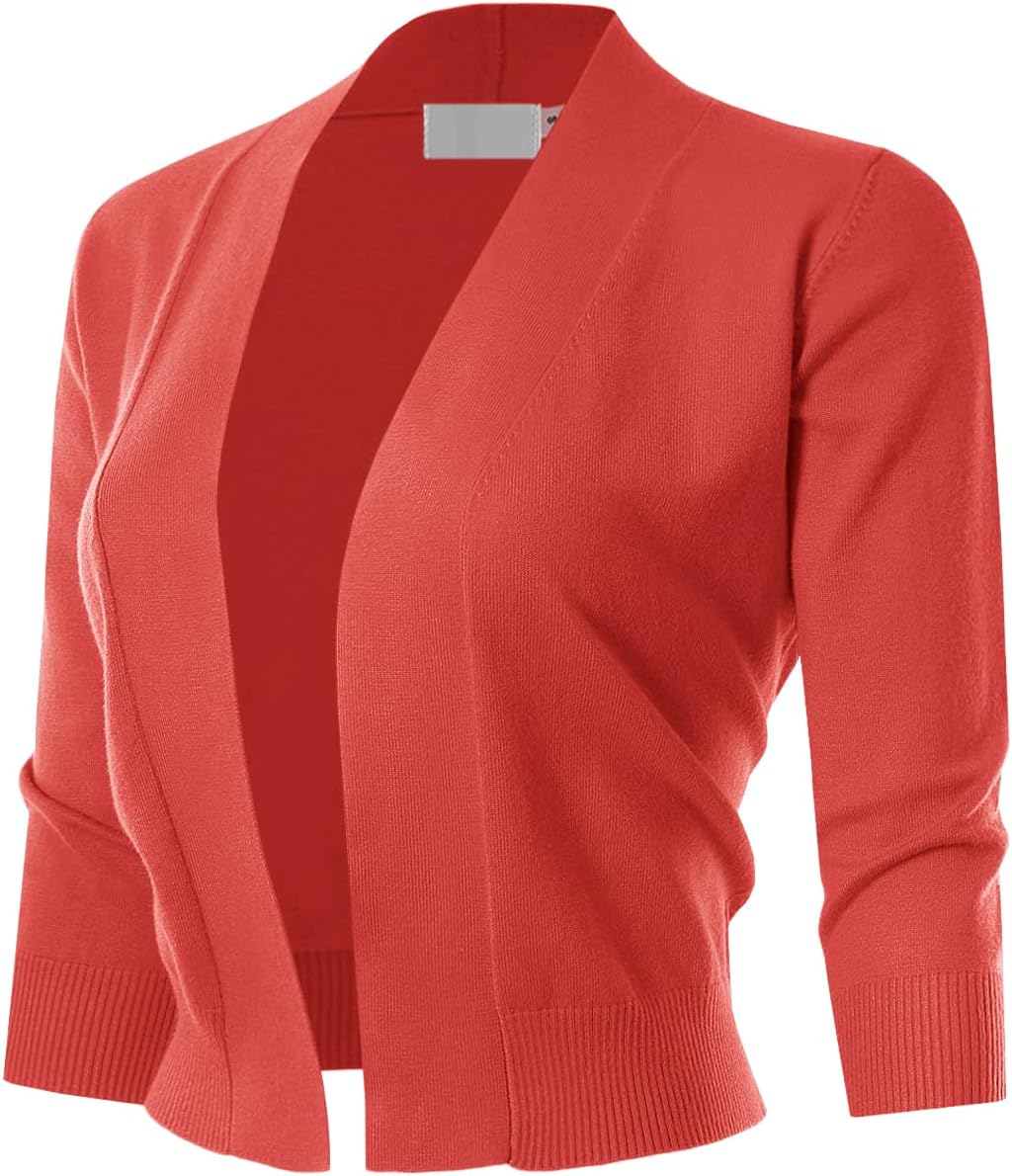 3/4 Sleeve Solid Open Bolero Cropped Cardigan for Women (S-3XL)