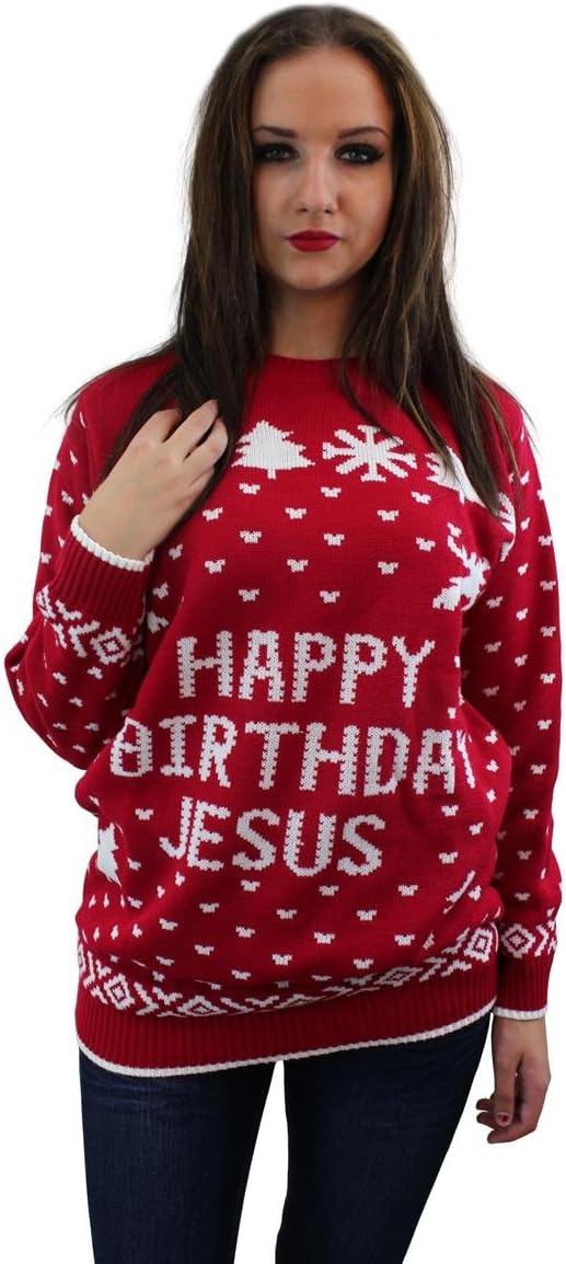 Girltalkfashions Unisex Novelty Fair Isle Happy Birthday Jesus Christmas Jumper