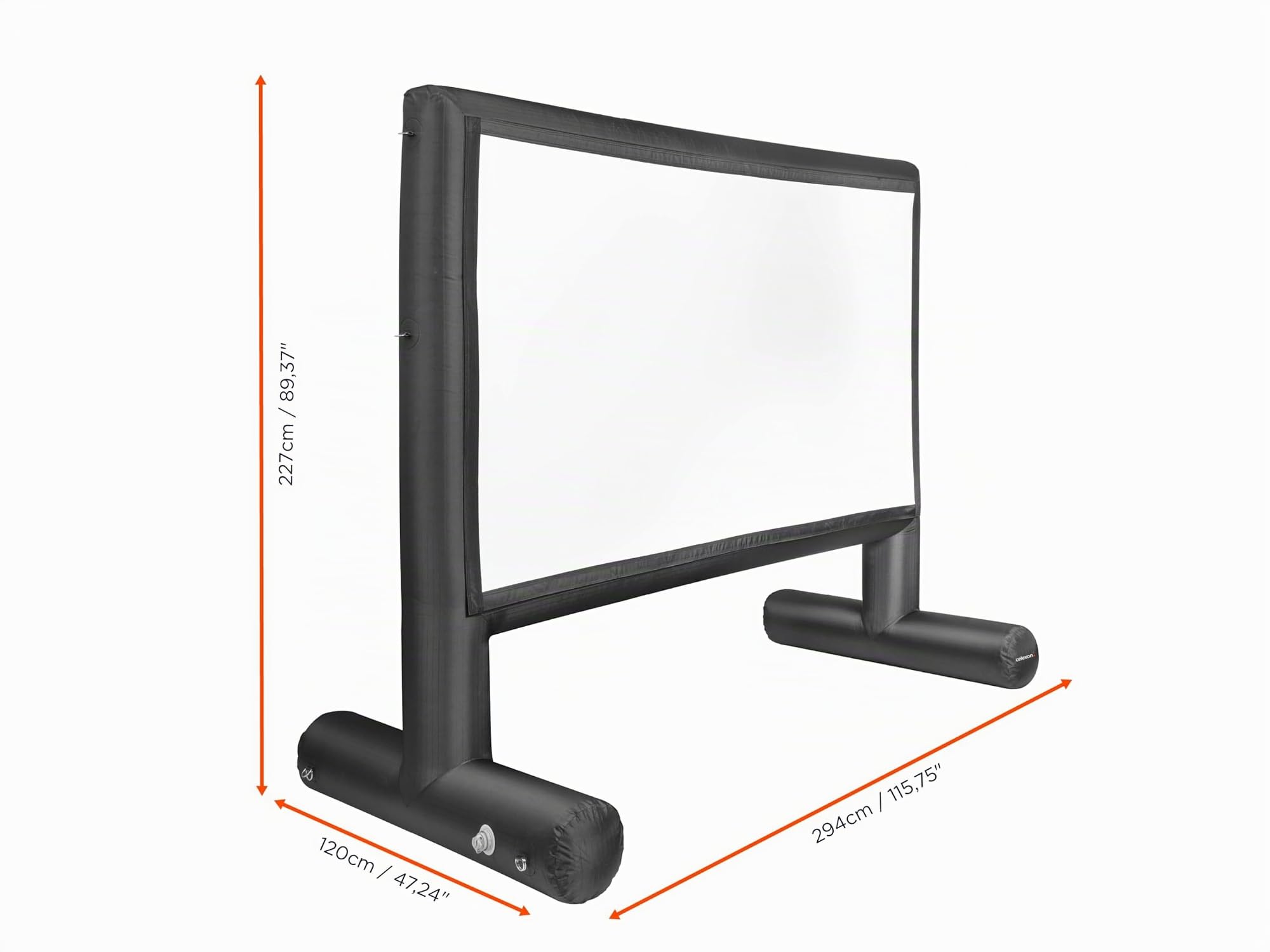 celexon écran extérieur Gonflable Professional INF 140" | 310x174cm 16:9 | Pour public viewing et projections 4K ou 8K au jardin, avec pompe électrique et sac de transport