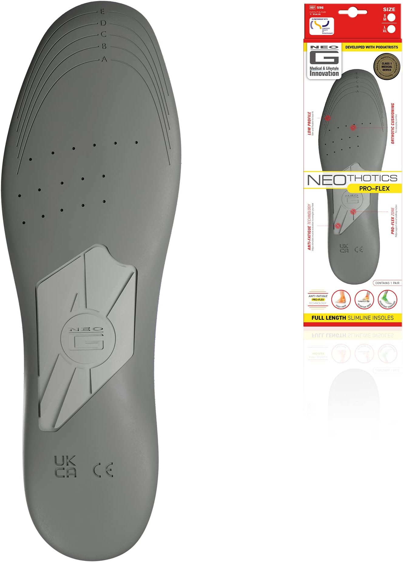 Neo G NeoThotics Pro-Flex Plantar Fasciitis Arch Support Insoles for Women and Men - Full Length Slimline Orthotic Inserts - Anti Fatigue Shoe Inserts for Foot Pain Plantar Fasciitis Relief - S/M