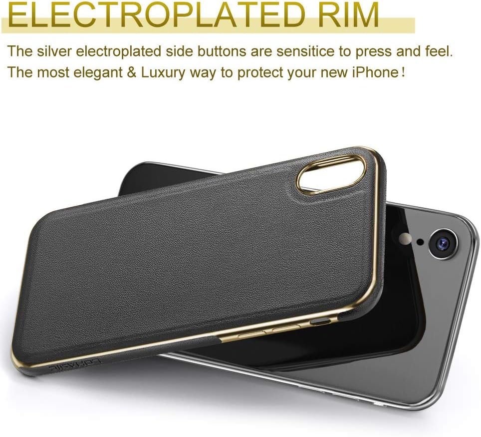 LOHASIC Leather Case for iPhone XR, Luxury Slim Fit Flexible Soft Full Body Grip Bumper Shockproof Protective Cover Cases Compatible with Apple iPhone XR (2018) 6.1 inch - Black
