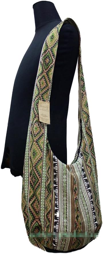 Sling Cross body Shoulder Bag Purse Elephant Pattern (Green Tone) Handmade Thailand Style