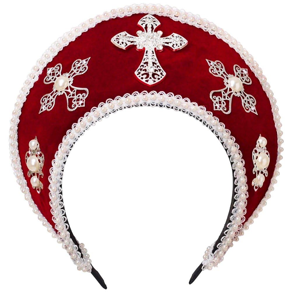 Coiffe en forme de croix style Renaissance et couronne de reine pour cosplay