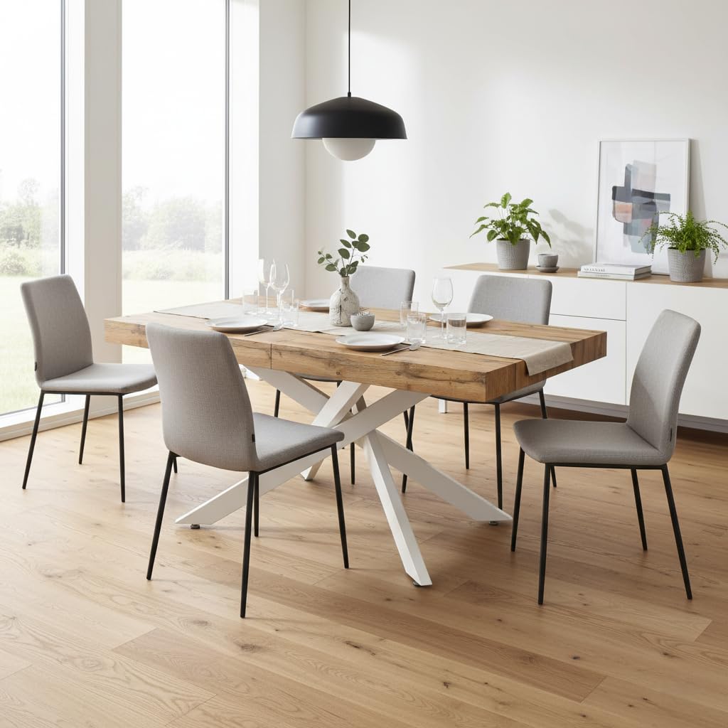 Cribel Tavolo Anson Allungabile Legno con Gambe Bianche a Croce | Tavolo Rettangolare 160/240x90x75 cm Design Moderno per Sala da Pranzo