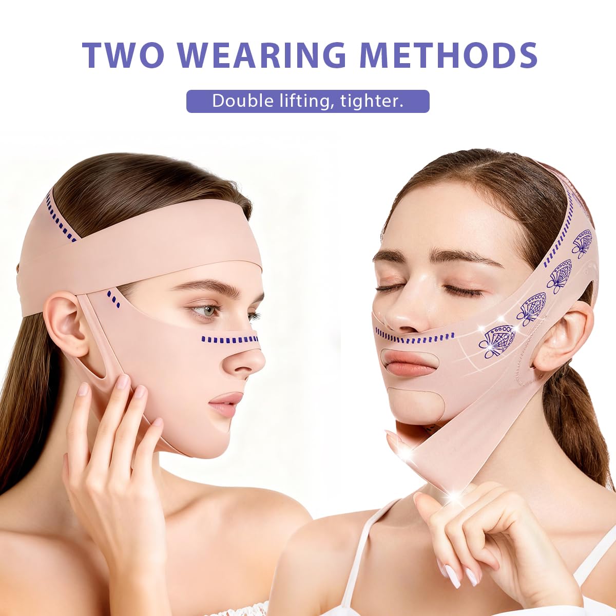 Mascherina Viso V-Line Riutilizzabile, Fascia Lifting Anti Doppio Mento e Rassodante Collo, Regolabile per Donna e Uomo, Ideale per Uso Notturno e Snellimento Viso