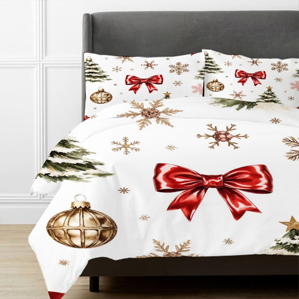 Juego de Cama 3D 200x200 cm, Tema Navideño, Set de 3 Piezas con 1 Funda NóRdica XXL y 2 Fundas de Almohada, Material EcolóGico, DiseñO Reversible, Cremallera, 7604