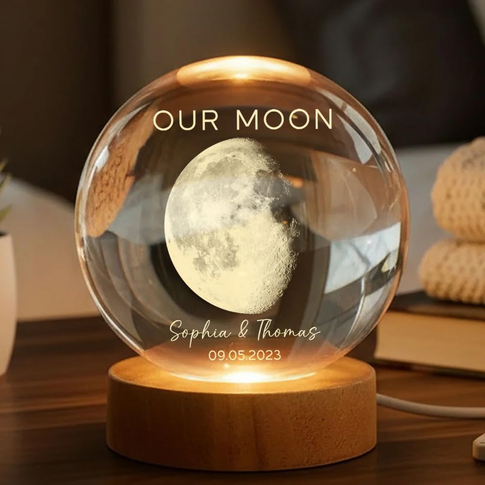 TM TEEMAN Custom Moon Phase Crystal Ball LED Night Light