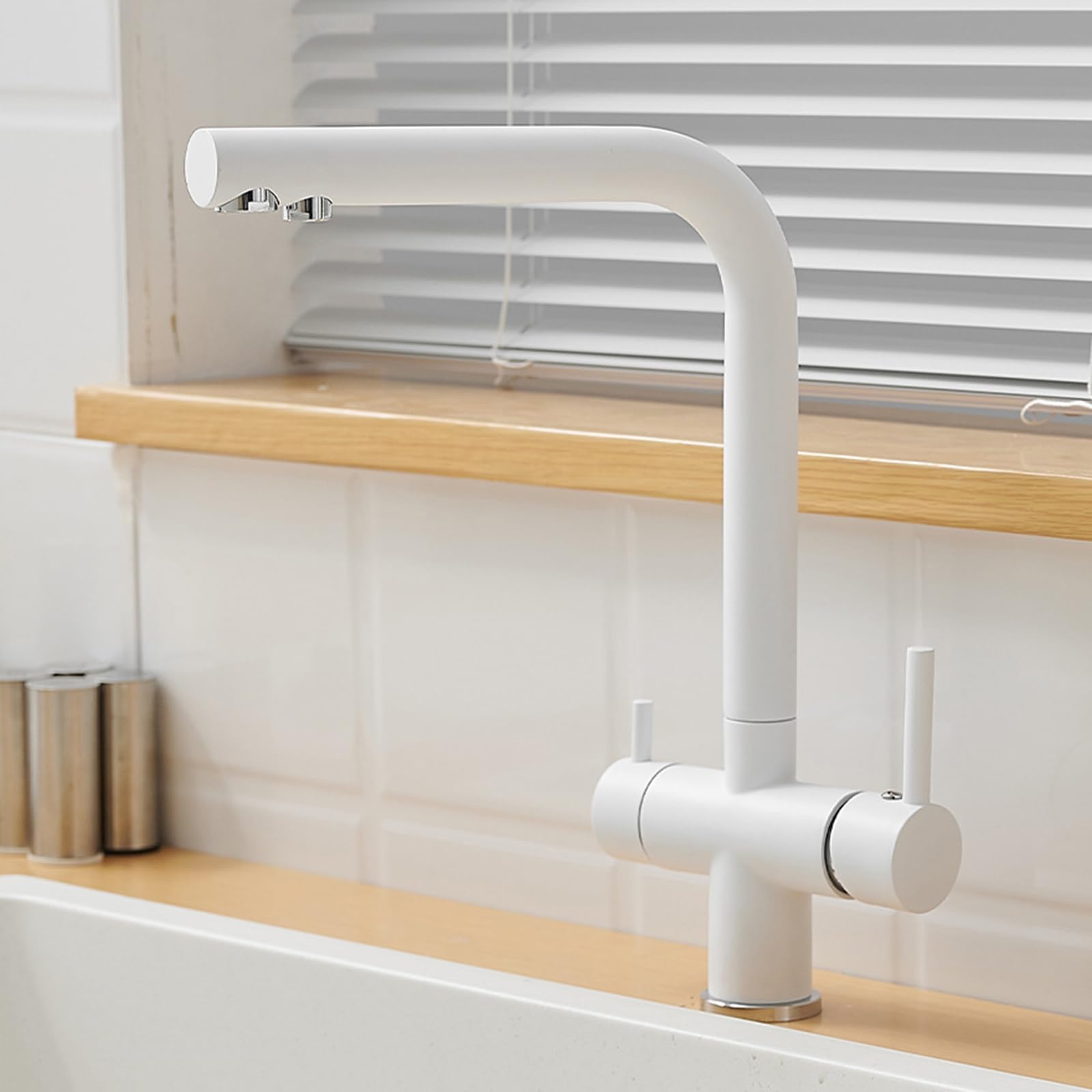 BHFPFZA 3-Way Water Filter Tap 360° Swivel Kitchen Sink Mixer Grey Drinking Water Tap for Home Slish & Functal Kitchen Faucet Easy Installat Design