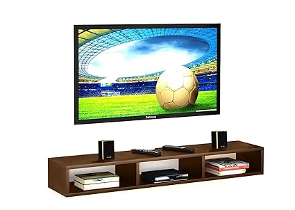 Dime Store Wooden Wall Mounted Floating TV Stand/TV Entertainment Unit/TV Cabinet with Rack for Set Top Box & Decorative Objects/TV Stand for Living Room (Brown, 32x5x8 inch)