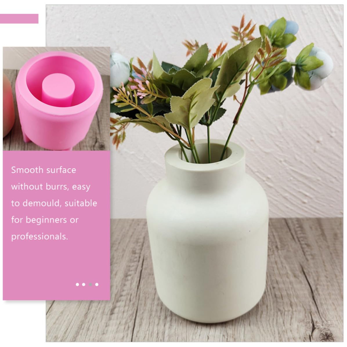 Molde de Jarrón Redondo de Silicona Rosa para DIY y Tienda | Interior Liso y Alta Transparencia, Fácil Desmoldeo, para Principiantes