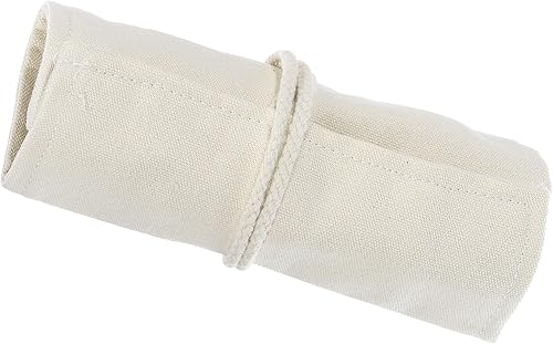 PATIKIL Estuche enrollable hecho a mano con 12 ranuras, estuche de lona para lápices, organizador para dibujar, colorear, bocetos, color blanco